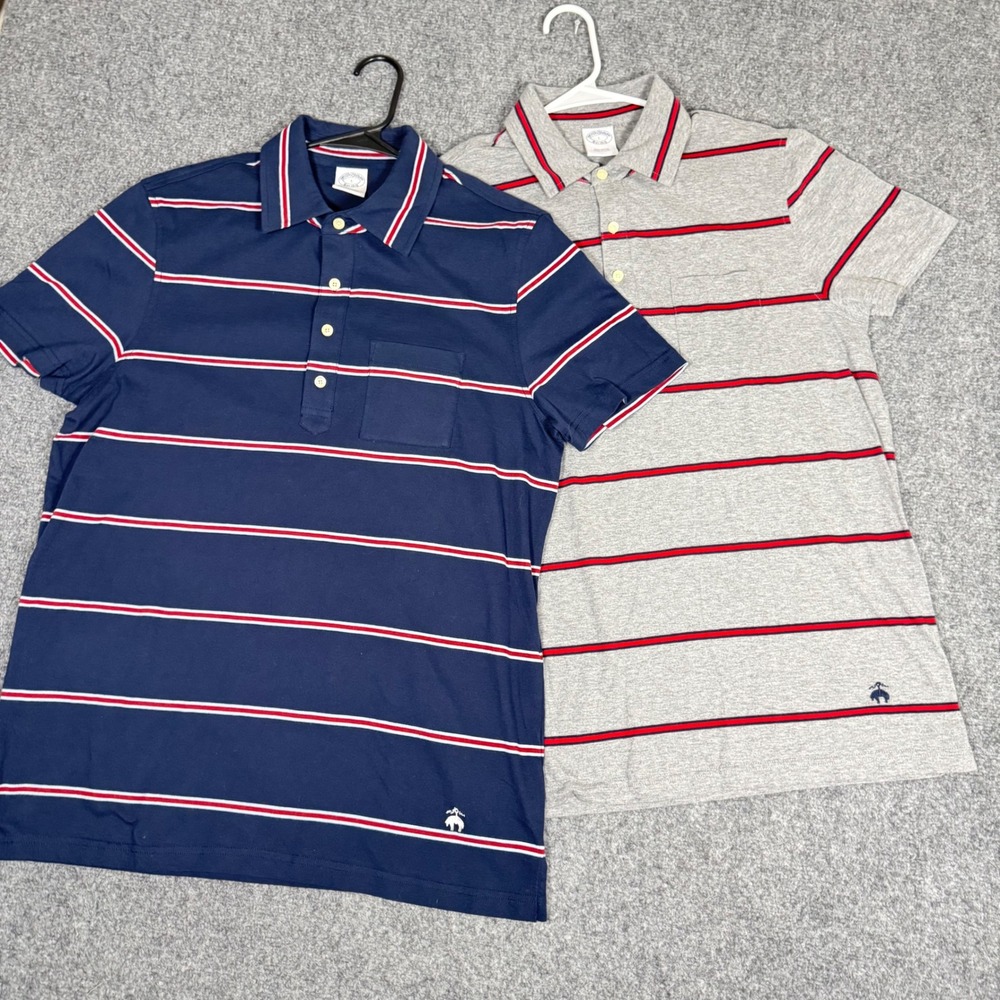 Brooks Brothers Lot of 2 Striped Pocket Polo Shirts Mens Large Blue Gray Cotton